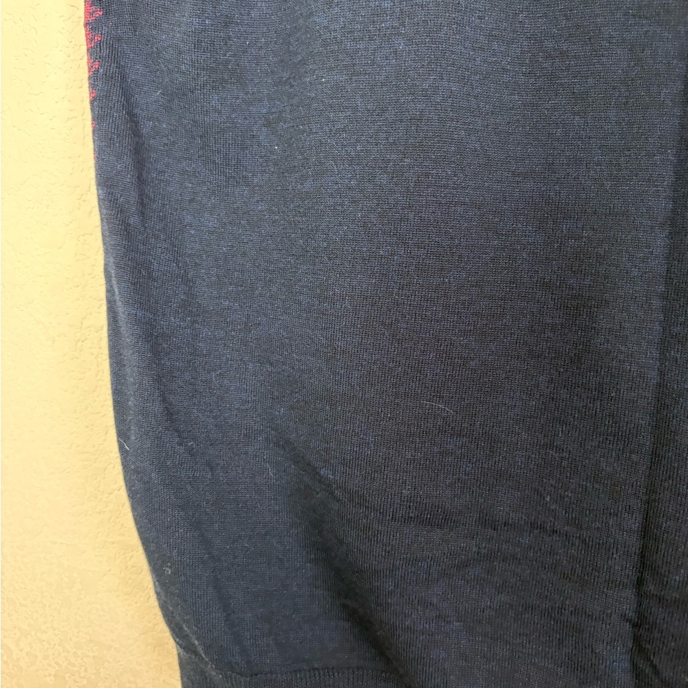 Brooks Brothers Merino Wool Navy & Burgundy V-Neck Herringbone Sweater Size XL - Picture 12 of 15